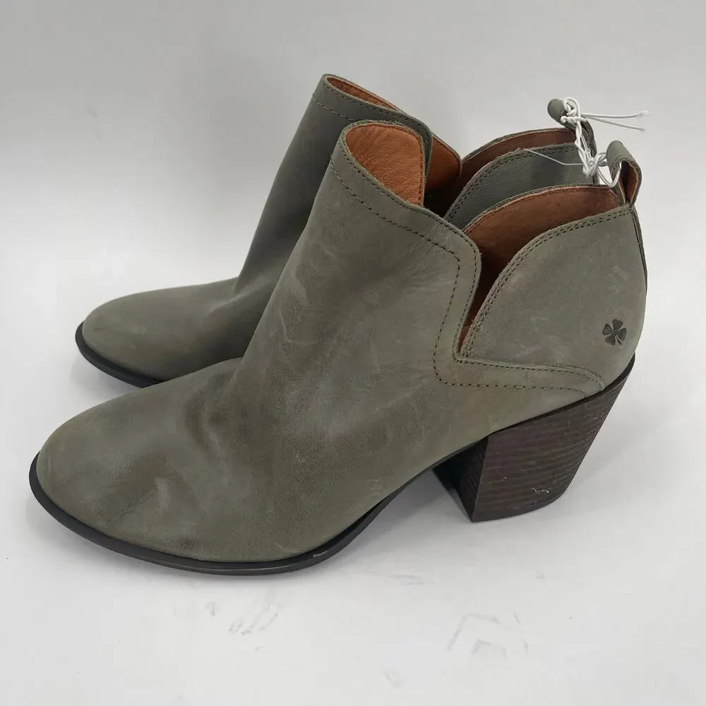 Lucky Brand Boots Size 9 Women's Branndi Bootie Ankle Leather Green/Taupe Heel